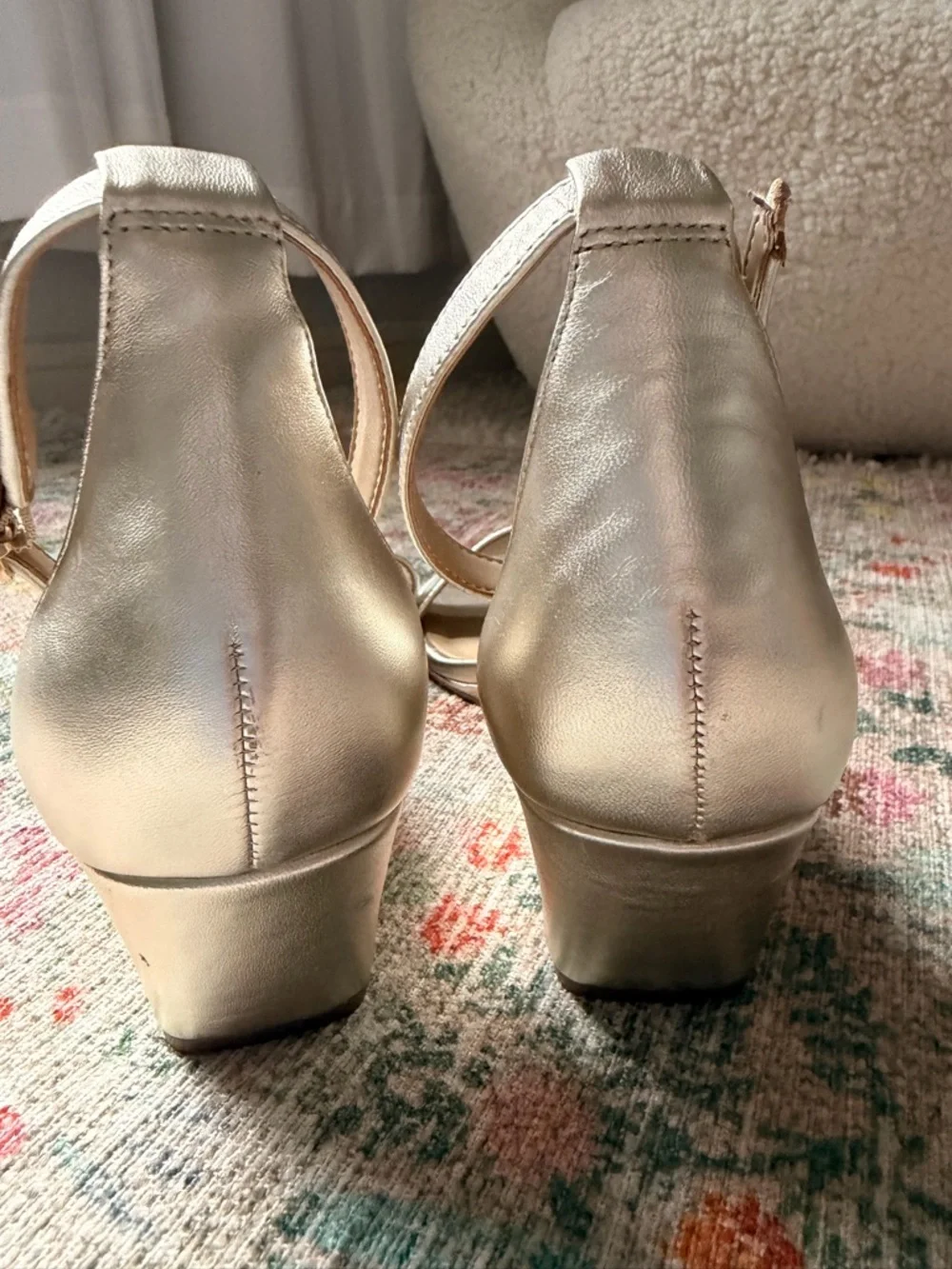 Ann Taylor Metallic Champagne Wedge Sandals